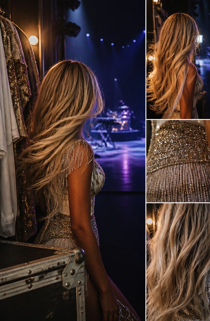 Beyoncé with multi-toned blonde hair bright around her face and at the ends