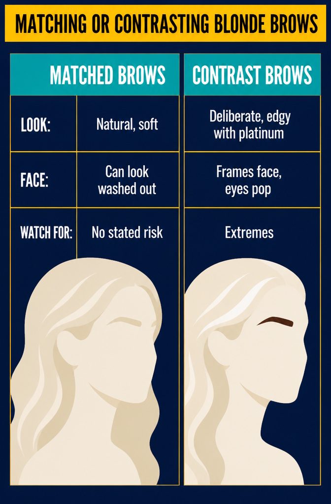 Comparison graphic with matched blonde brows and darker contrasting brows