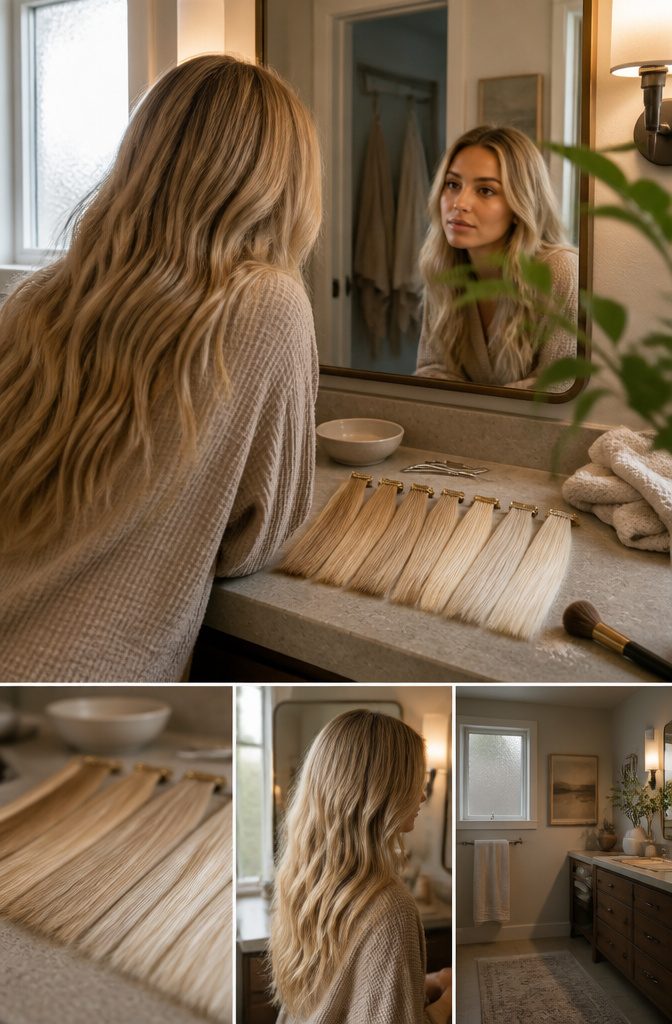 Person with brown eyes and warm blonde hair