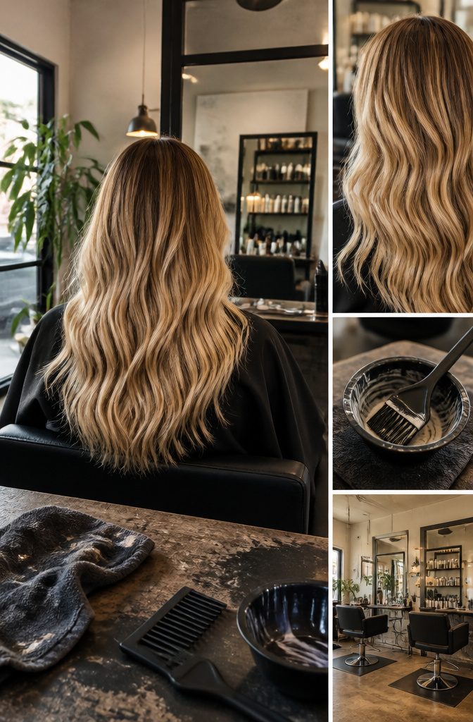 Blonde technique chart comparing highlights balayage root shadow and ombré