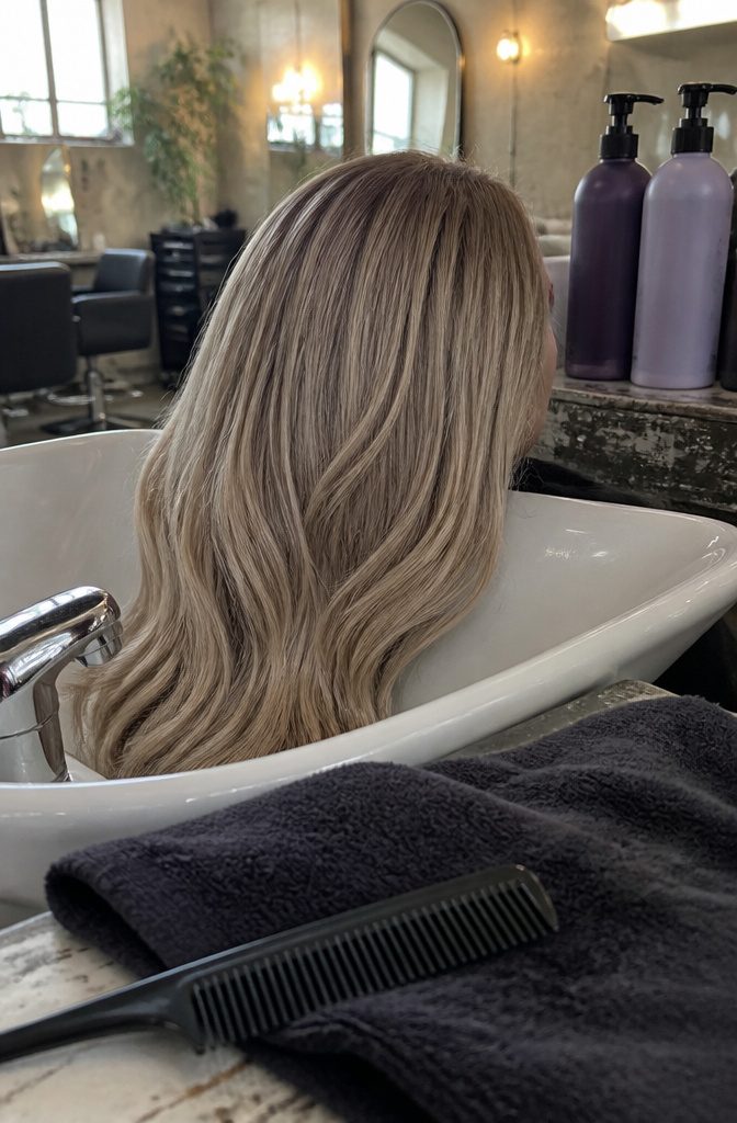 Ash blonde hair with smoky gray and beige tones