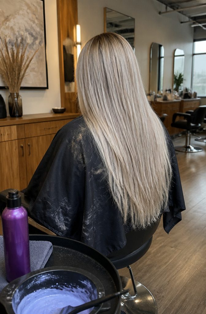 Silver blonde hair with pale platinum and gunmetal gray tones