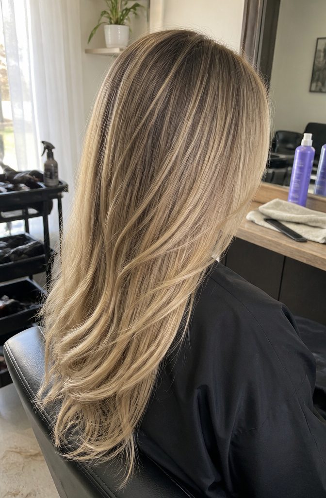 Fine blonde highlights blended through darker roots