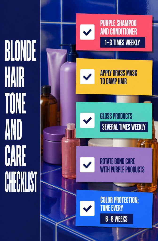 Beauty checklist listing purple hair care gloss bond care and color protection