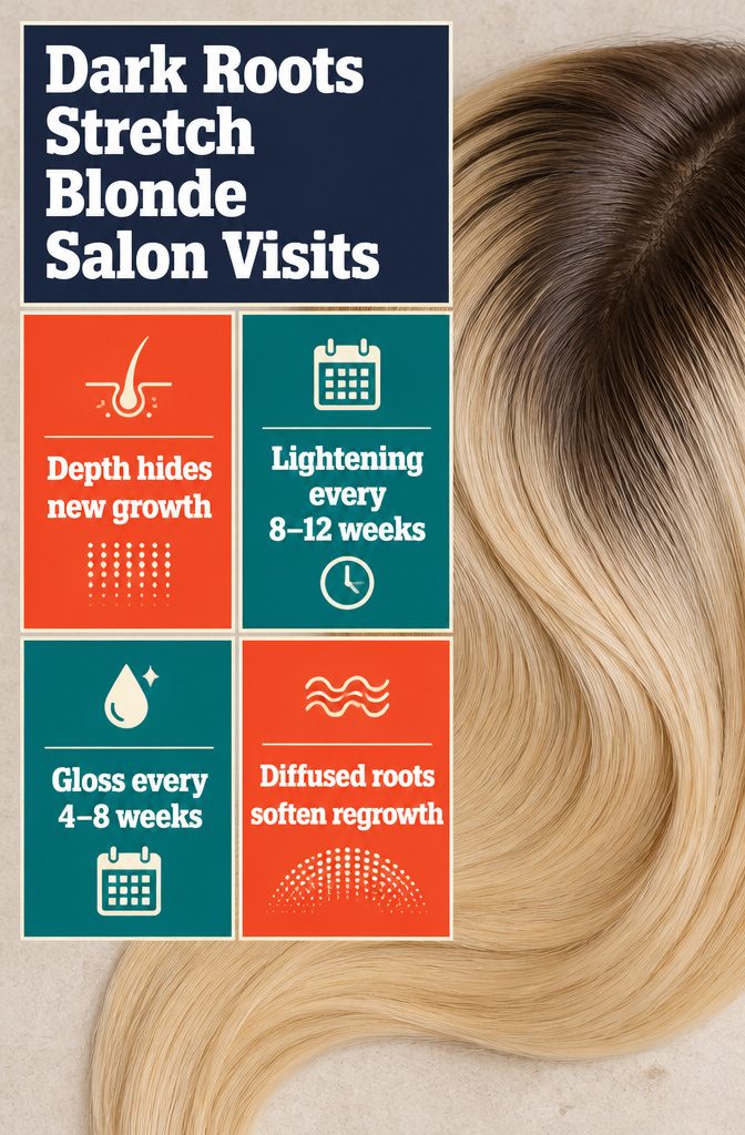 Beauty graphic titled Dark Roots Stretch Blonde Salon Visits