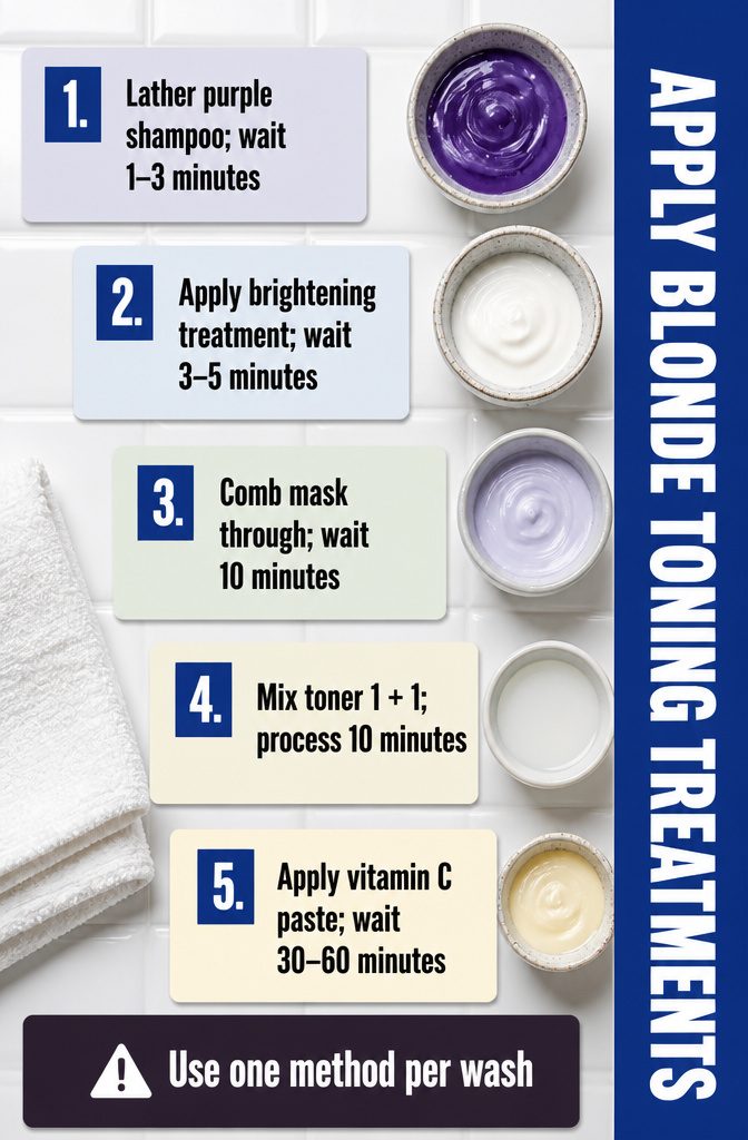 Blonde treatment guide with shampoo mask toner and vitamin C steps