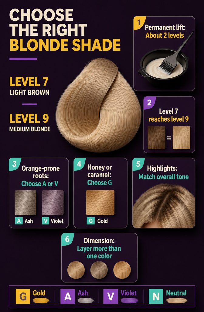 Blonde shade swatches showing gold ash violet and neutral tones