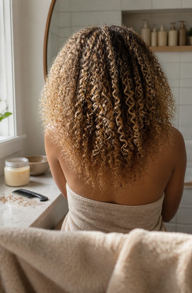 Blonde curls and coils displaying an even single shade