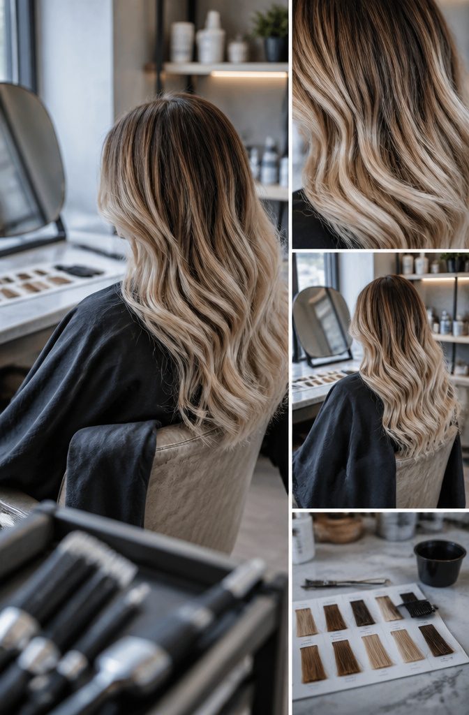 Brown hair lightened to blonde with a soft transition