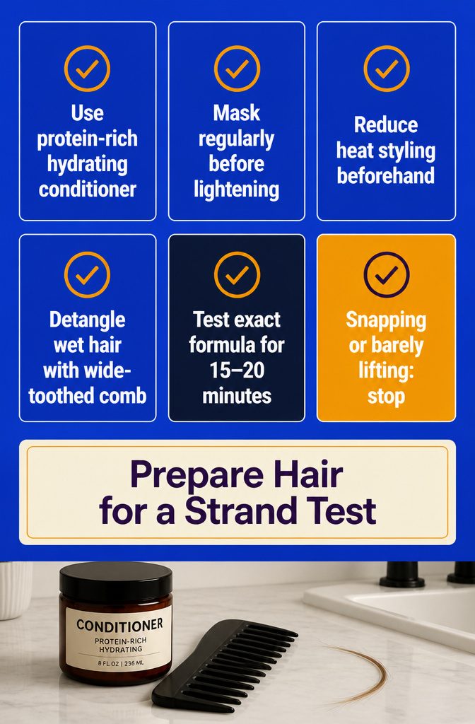 Hair strand test preparation graphic with a small section ready for testing