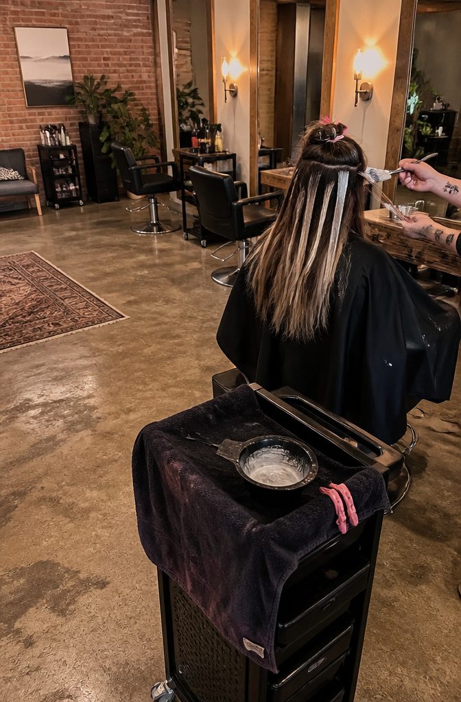 Dark brown hair transitioning to blonde through gradual lightening