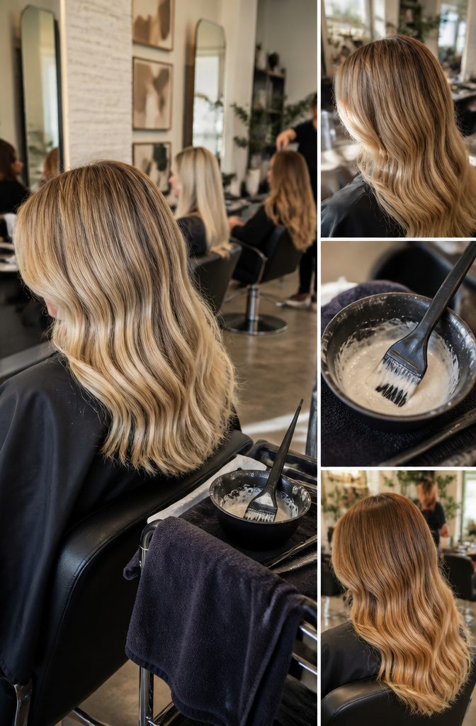 Buttery blonde hair showing warm golden tones through its lengths
