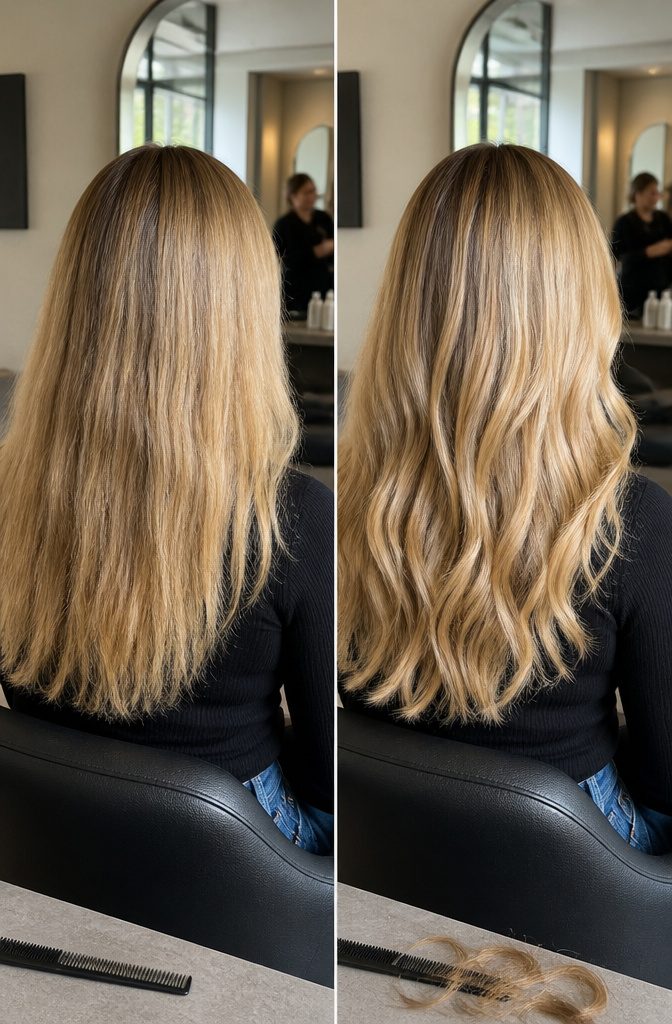 Buttery blonde hair with creamy golden strands and warm highlights