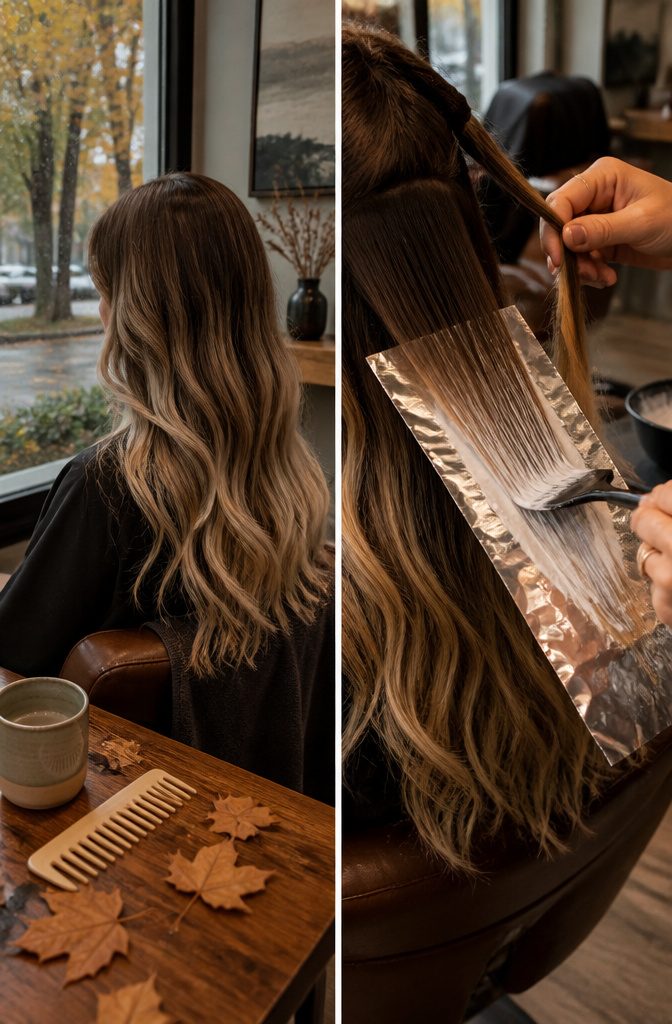 Blonde hair with a deeper brown root and light ends