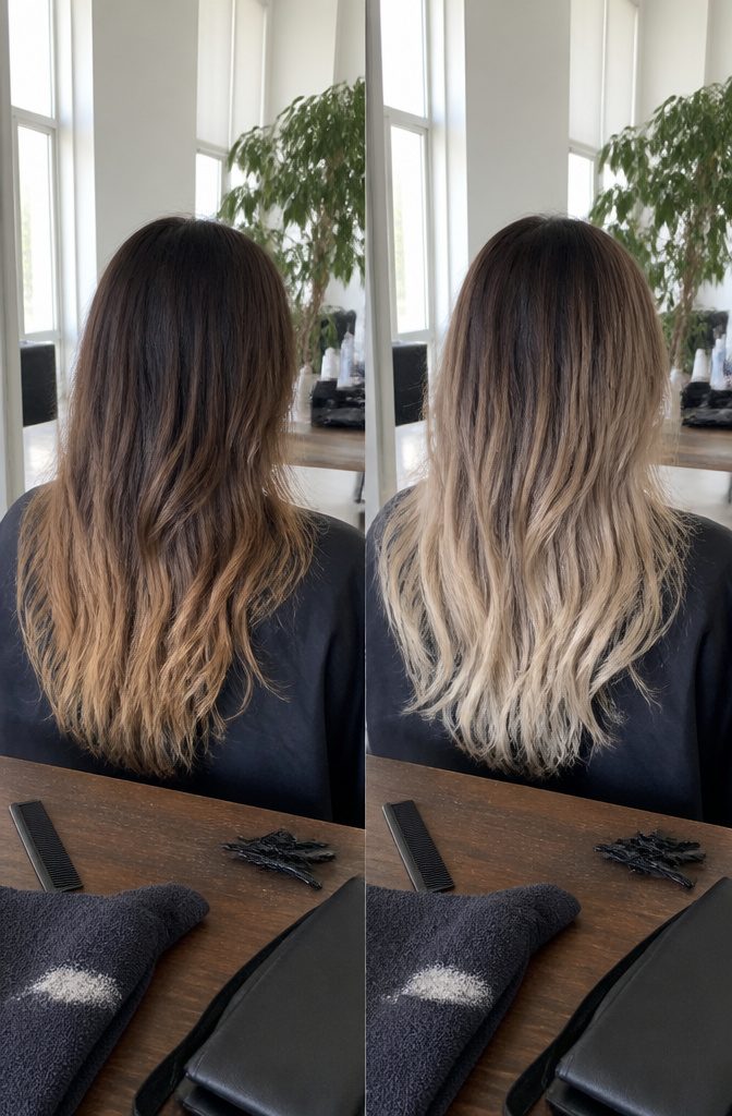 Brunette hair with dark roots and blonde lengths