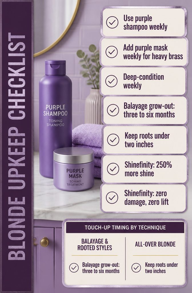 Blonde upkeep checklist covering toning conditioning and salon visits
