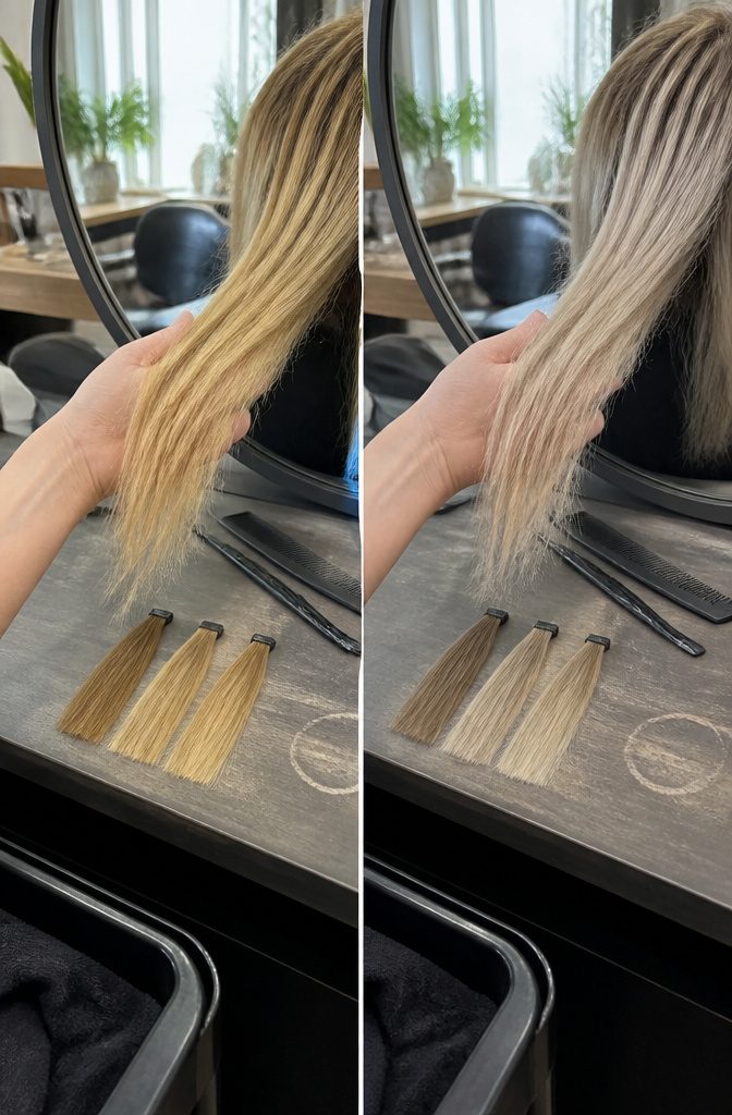 Blonde hair shown in a beauty photograph