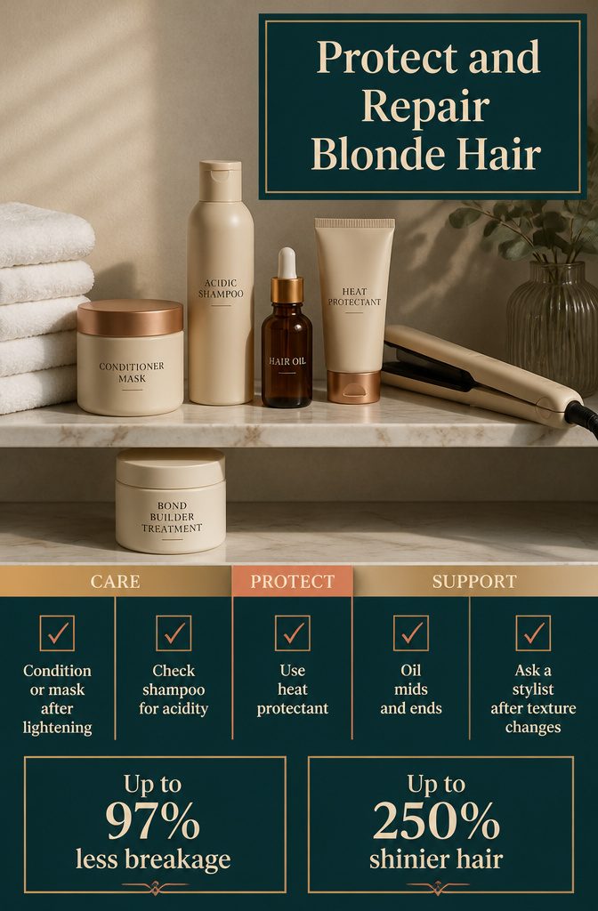 Hair care chart with conditioning heat protection and repair tips
