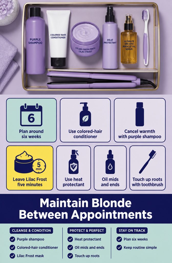 Blonde hair maintenance chart with product and root touch-up tips