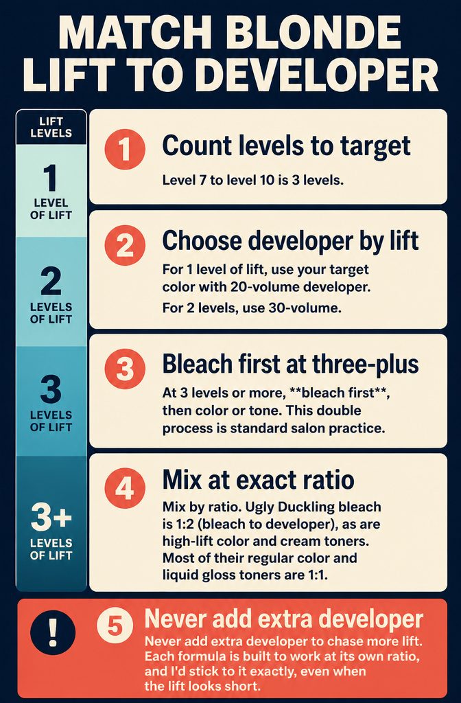 Developer strength chart with blonde lift instructions