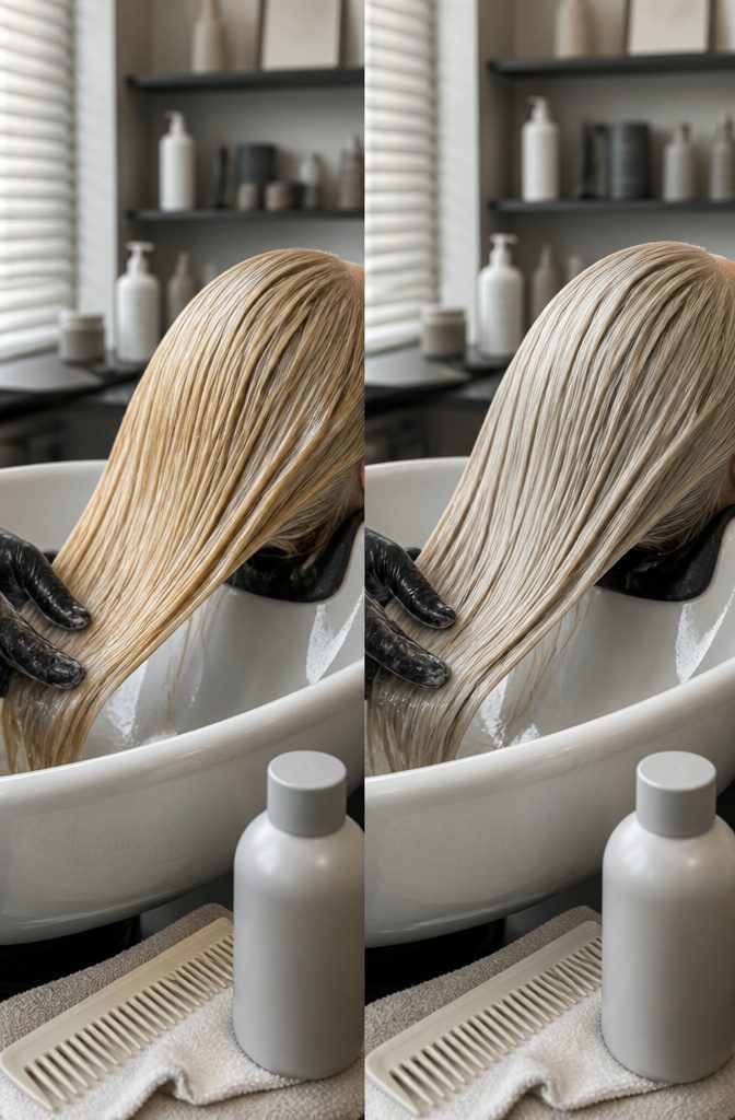 Blonde hair shown in a beauty photograph