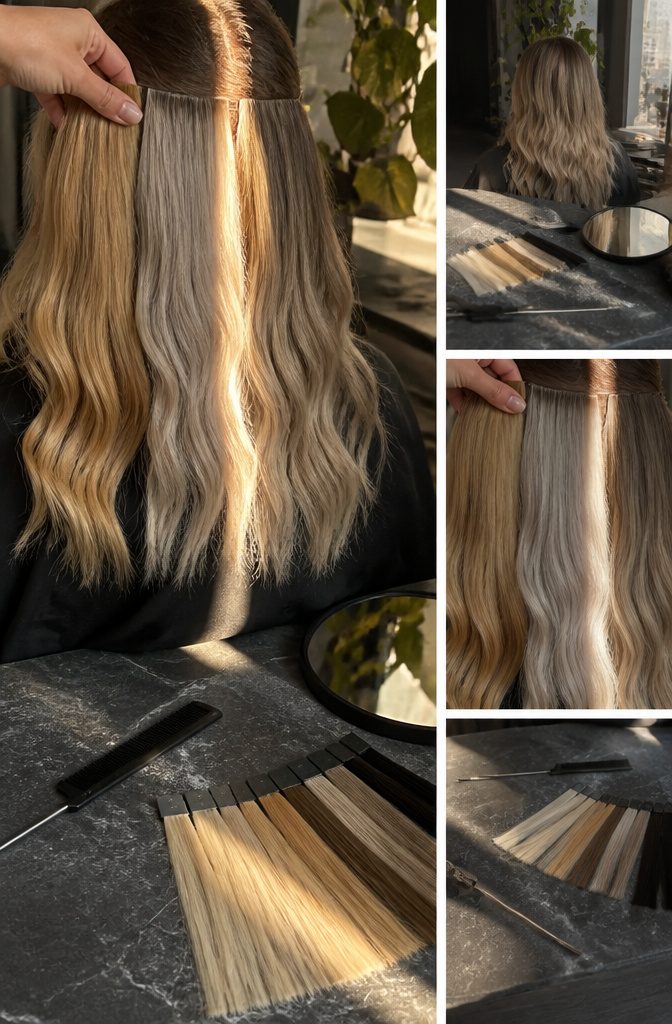 Blonde hair shown in a beauty photograph