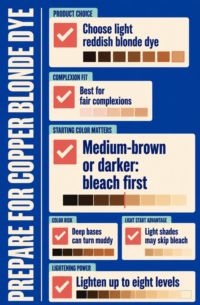 Beauty information graphic titled Prepare for Copper Blonde Dye
