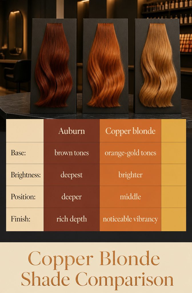 Beauty information graphic titled Copper Blonde Shade Comparison