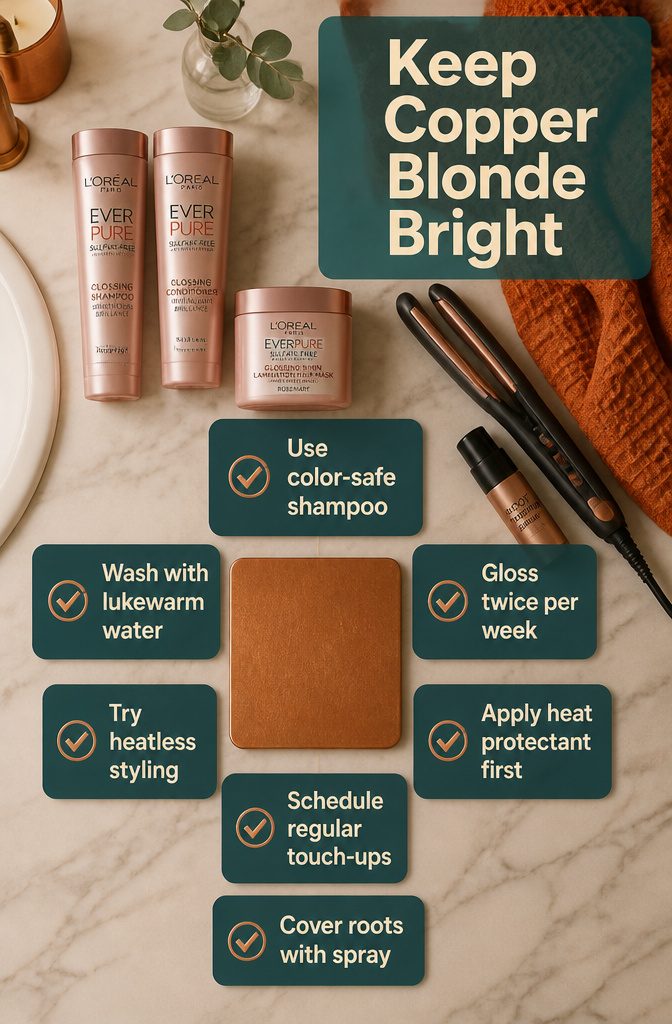 Beauty information graphic titled Keep Copper Blonde Bright
