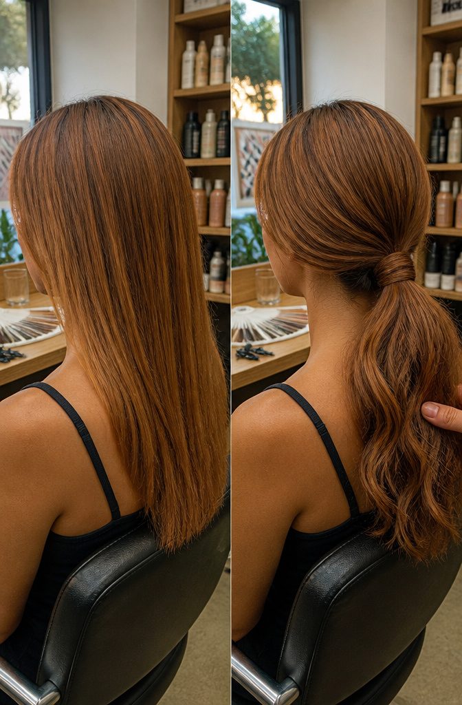 Copper blonde hair in a photograph for a hair color article