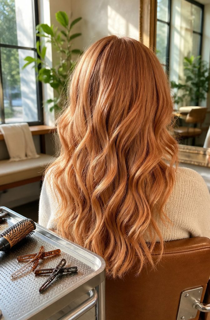 Copper blonde hair in a photograph for a hair color article