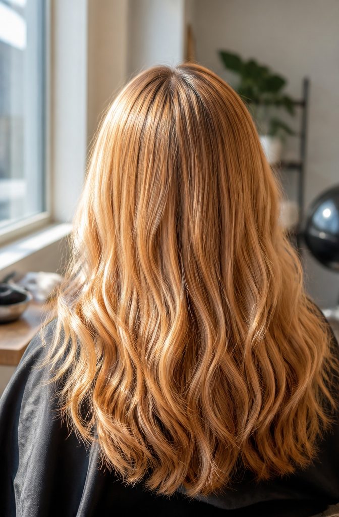 Copper blonde hair in a photograph for a hair color article
