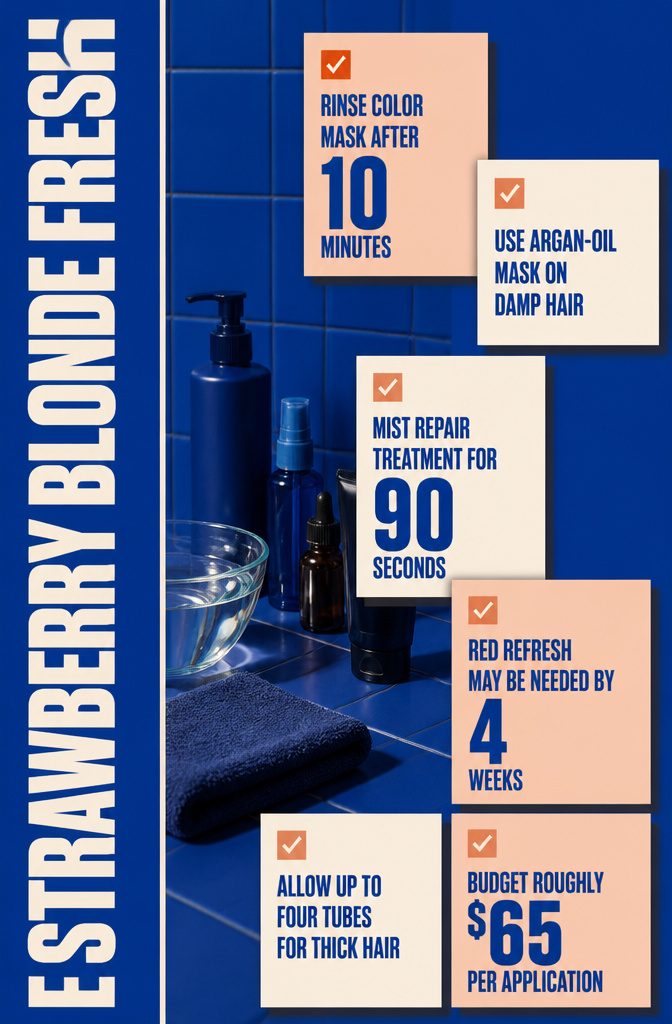 Graphic listing products for keeping copper strawberry blonde hair fresh