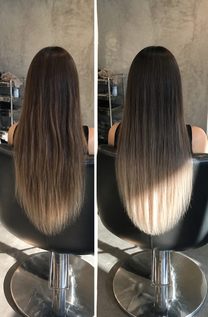 Dark blonde hair with pale ash ends and a clear gradient
