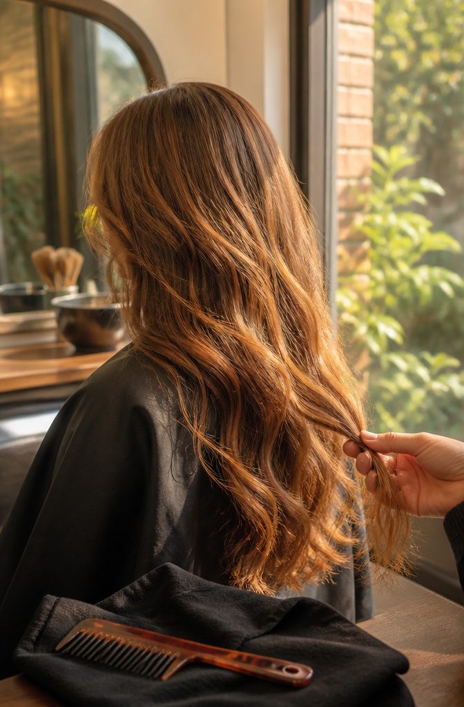 Dark blonde hair with subtle reddish and strawberry-toned highlights