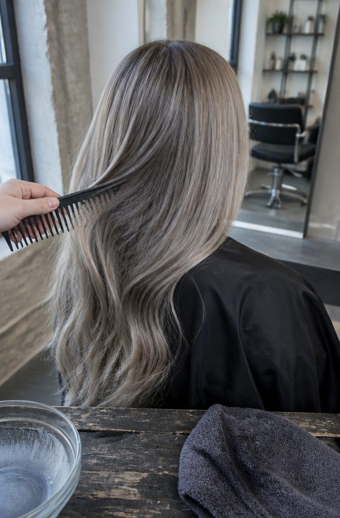 Dark ash blonde hair with a muted silvery overtone