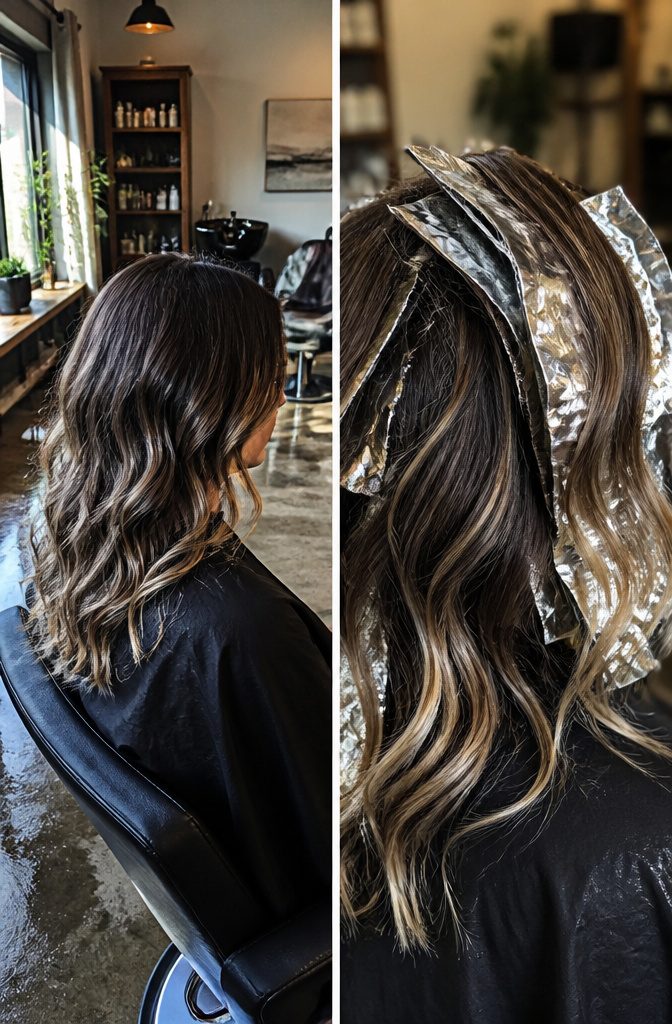 Hair with fine frosted highlights blended from the roots through the ends