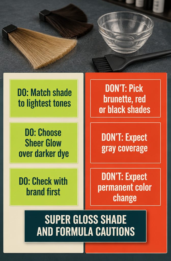 Super Gloss shade chart with formula caution details