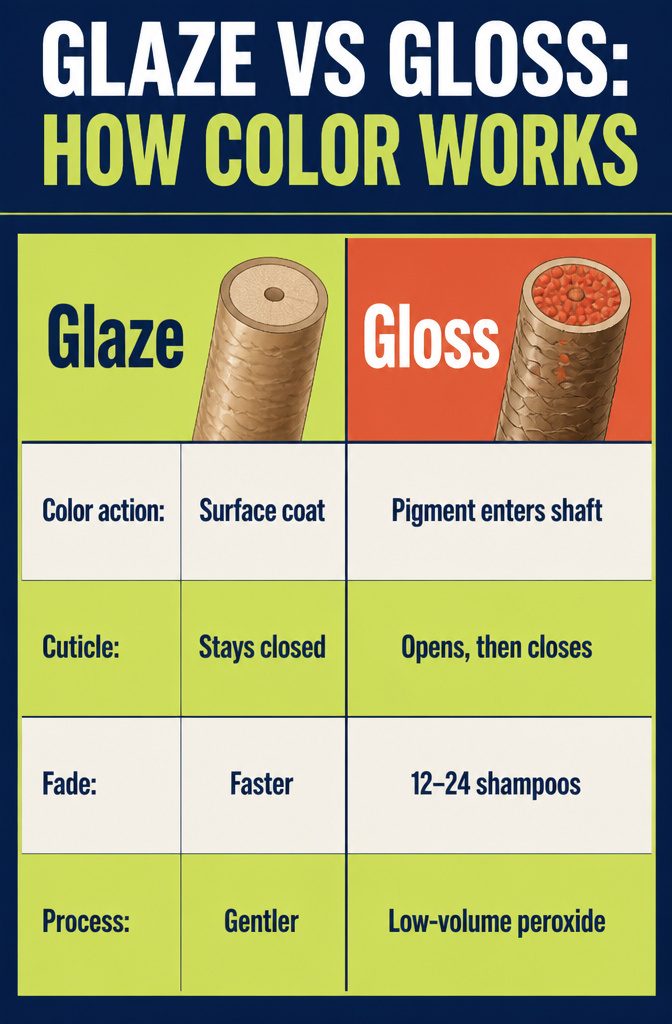 Hair shaft diagram comparing surface coating with pigment deposited inside