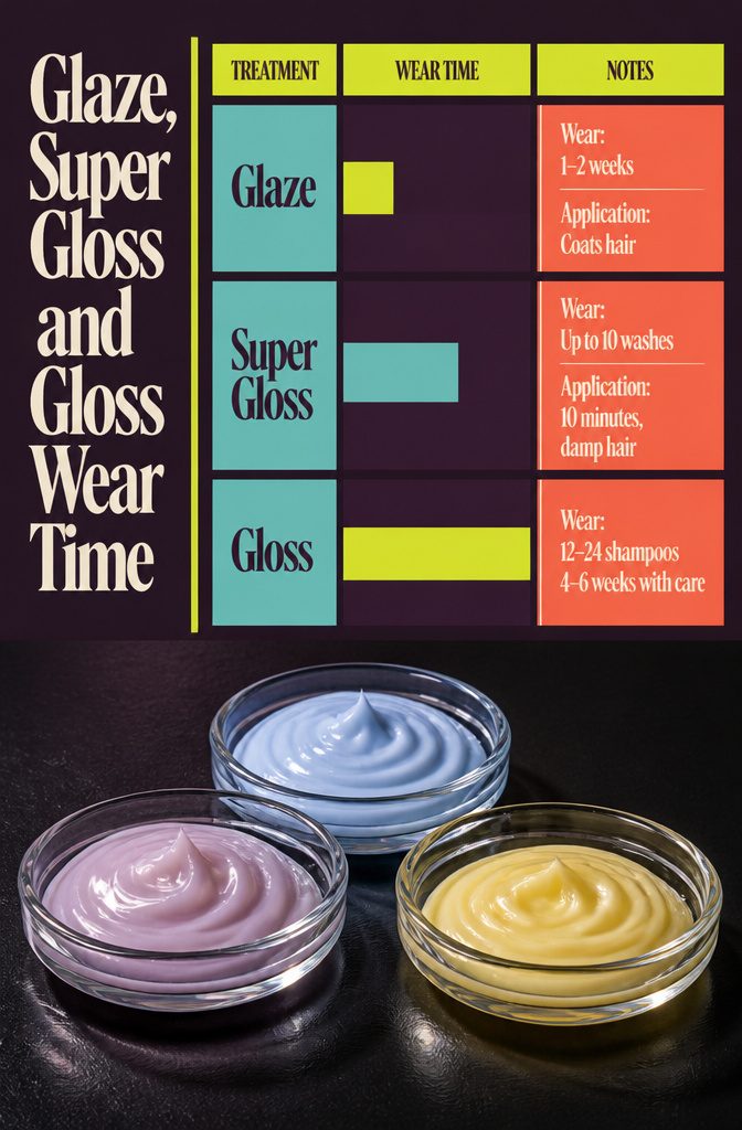 Graphic comparing wear times for glaze Super Gloss and gloss