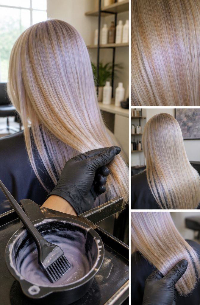 Blonde hair with a smooth shiny finish