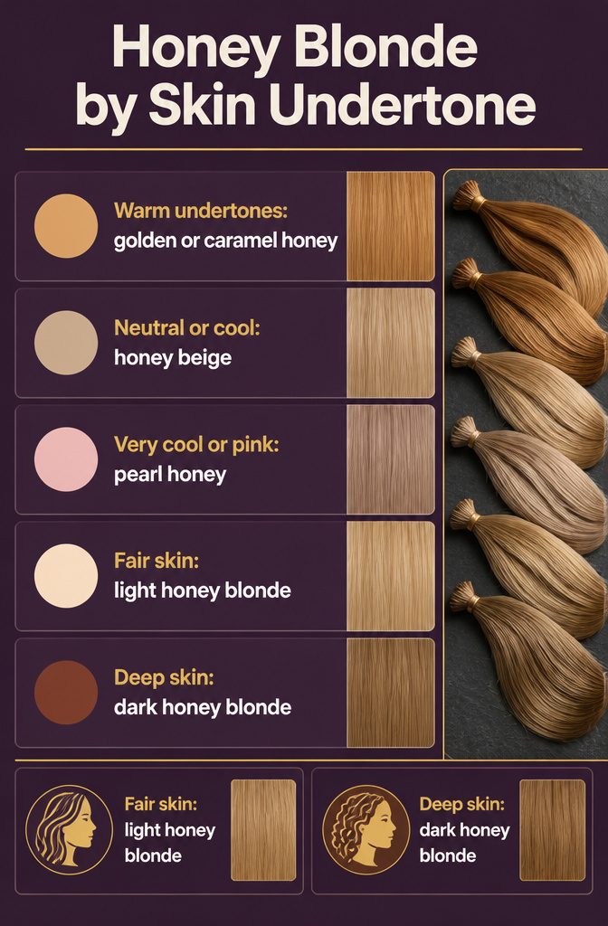 Skin undertone chart pairing honey blonde shades with warm cool and neutral complexions