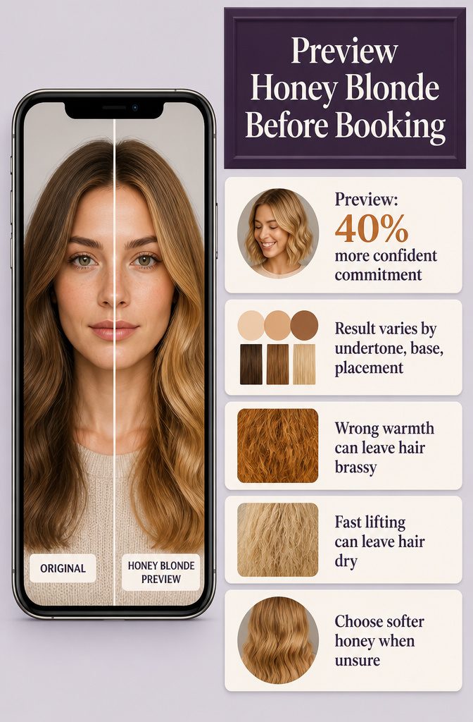 Honey blonde hair preview on a portrait before a salon appointment