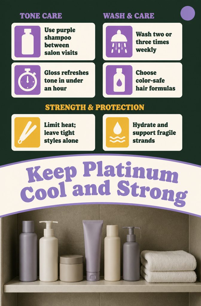 Purple shampoo and hair care products for maintaining platinum blonde hair