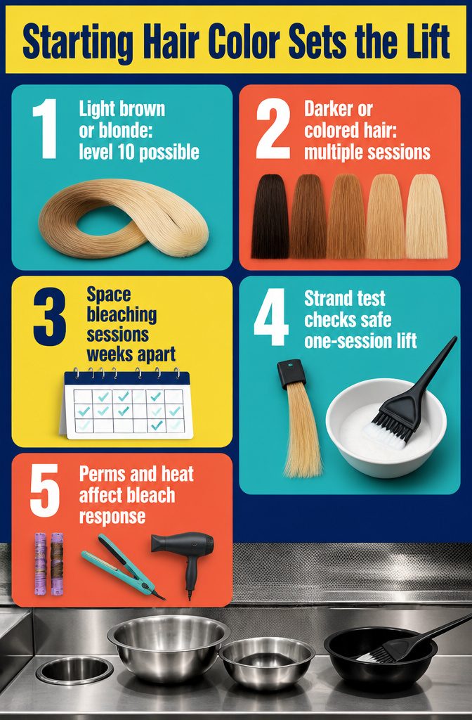 Light and dark starting hair colors shown beside blonde lift levels