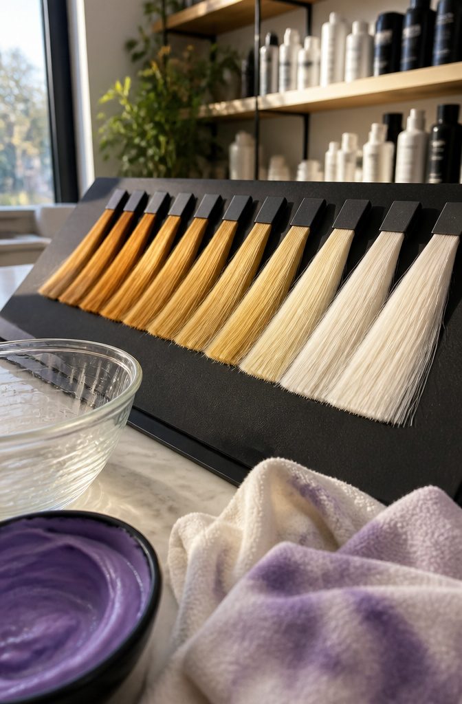 Blonde hair representing the lightest shade on a professional color scale