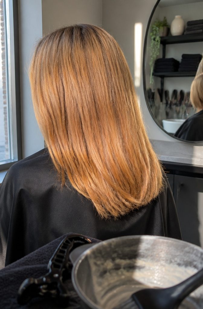 Blonde hair showing a warm orange cast at level 8