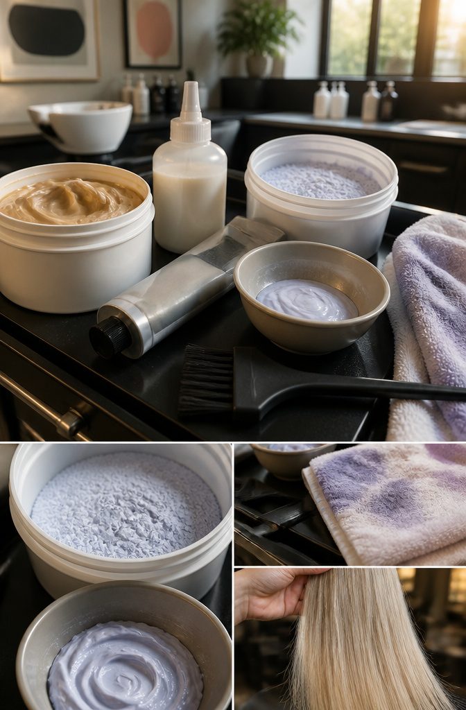Blonde hair beside color mask toner and lightener products
