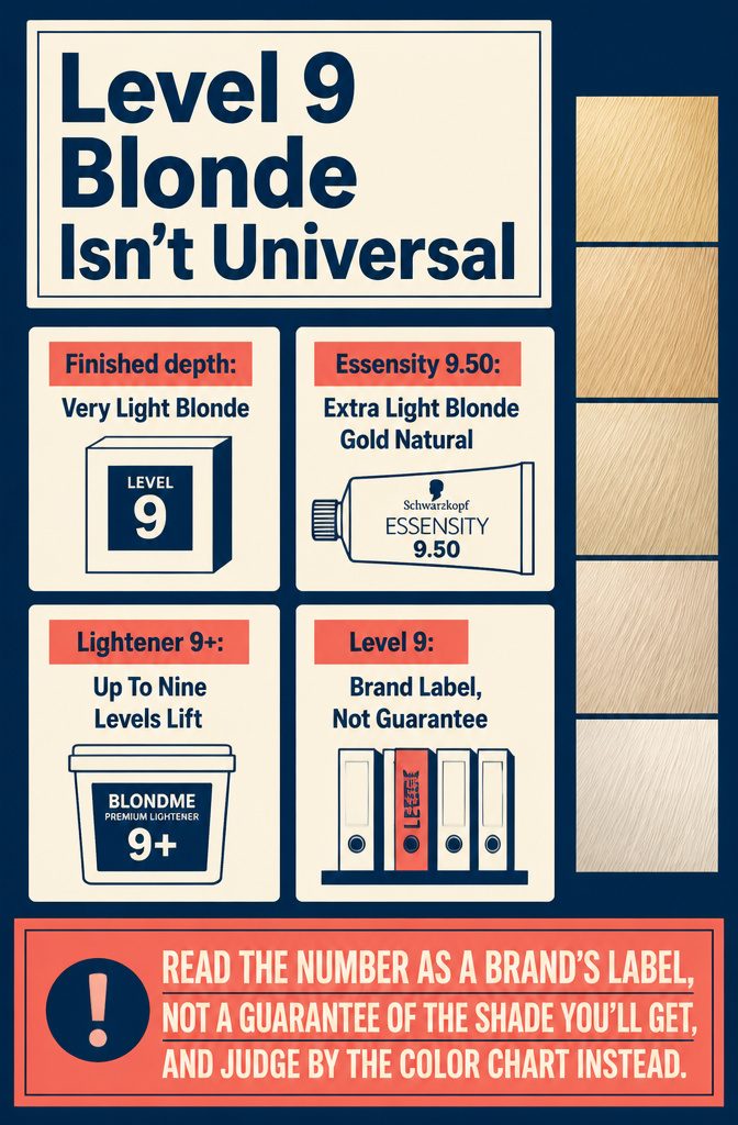 Level 9 hair color box beside a lightener package marked for lift