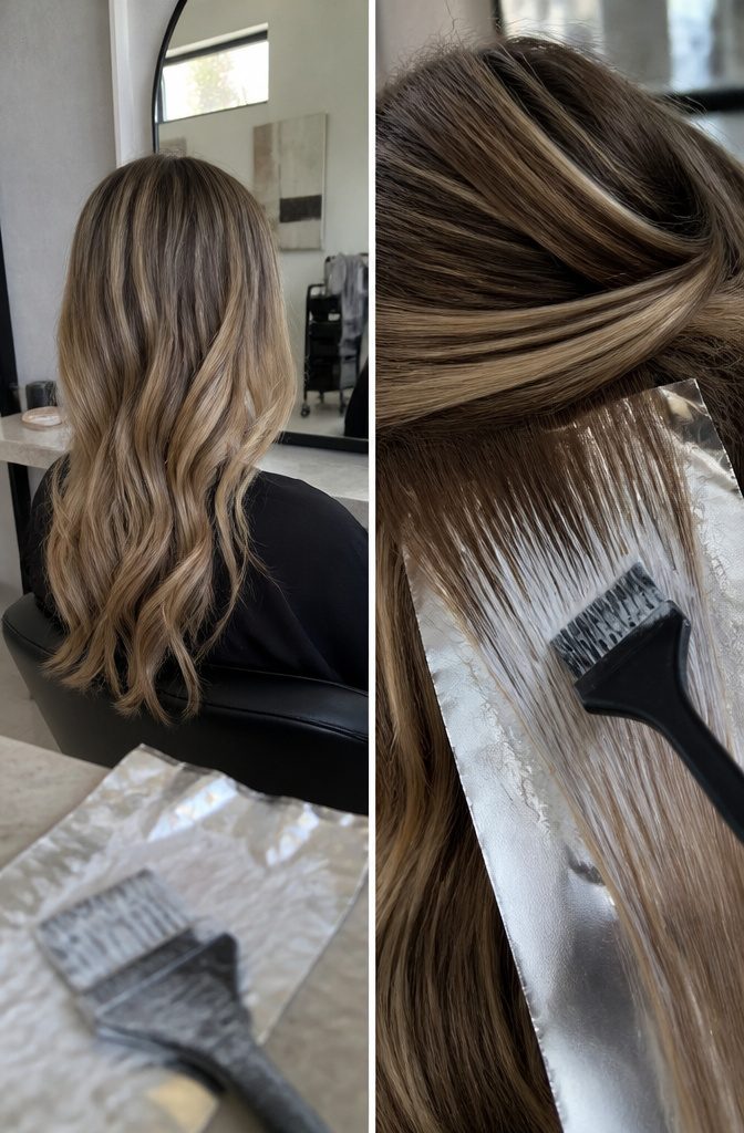 Bronde hair with brown roots caramel pieces and blonde highlights